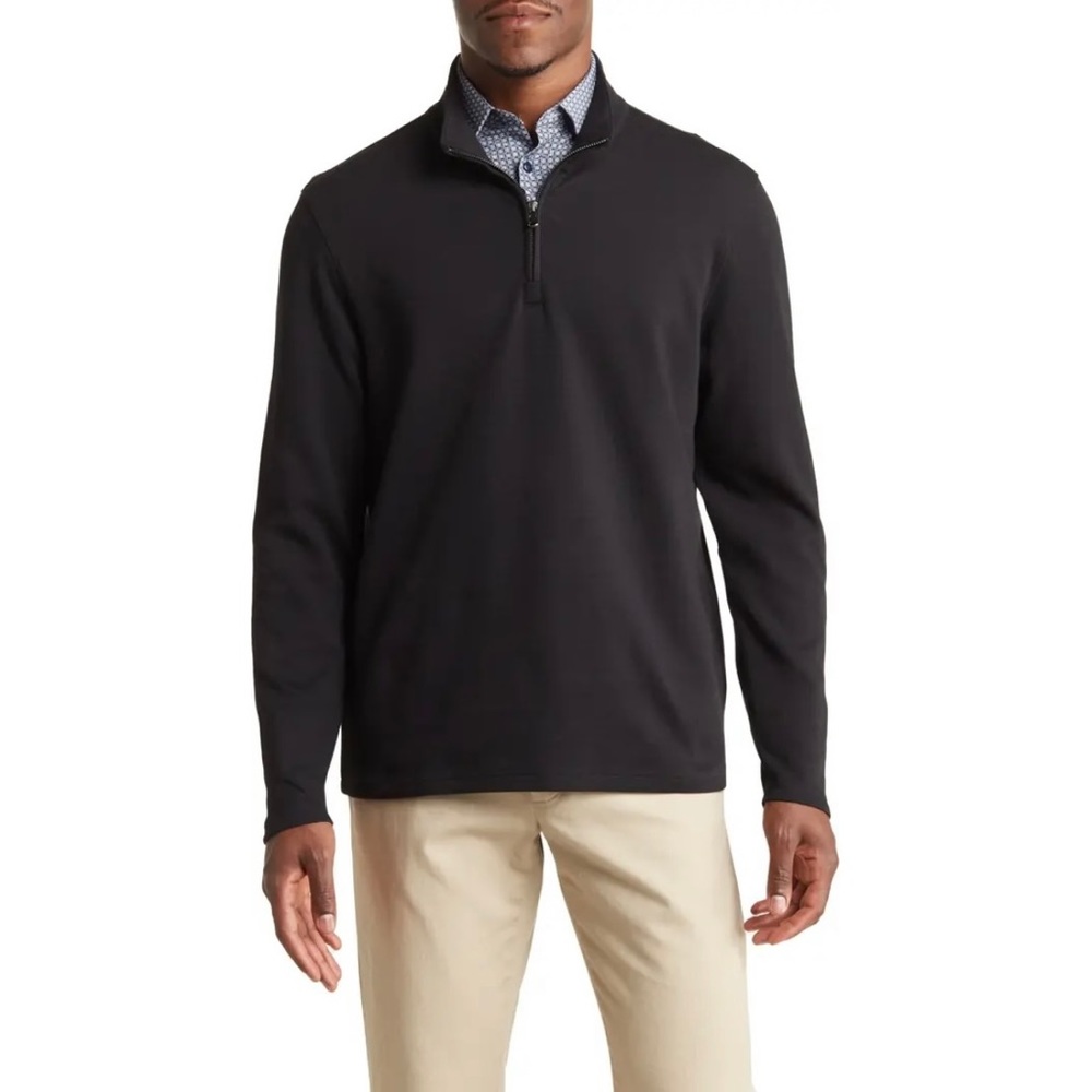NWT Zachary Prell Joe Quarter Zip Cotton Pullover Sweater Navy S